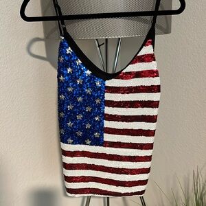 Miss Chievous Sequin American Flag Tank Top - Red, White, Blue - Fourth of July
